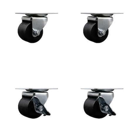 Service Caster Low Profile Polyolefin 2'' Wheel Top Plate Swivel Caster Set with 2 Brake, 4PK SCC-04S211316-POS-2-SLB-2